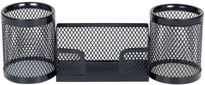 PANKU 3 Compartments Mesh Iron Desk Organiser(Black)