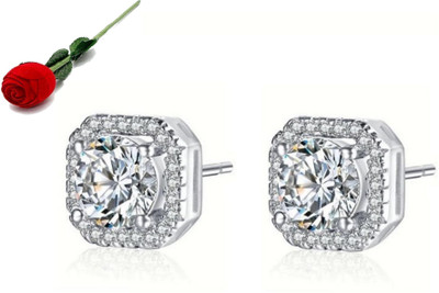 MYKI Style Statement Zircon Silver Stud Earring For Women & Girls with Rose Box Packaging Cubic Zirconia Metal Stud Earring