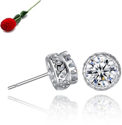 MYKI Royal Queen Solitaire Stud Cubic Zircon Earring For Women & Girls with Rose Box Packaging Cubic Zirconia Metal Stud Earring