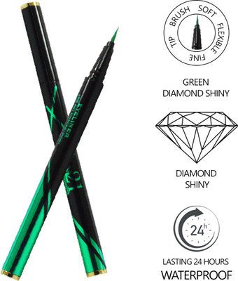 Glam21 Art Diamond Shiny Eyeliner EY104-Green with Kajal 2.5 ml(Green)
