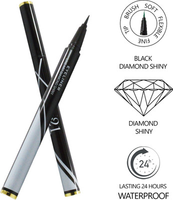 Glam21 Art Diamond Shiny Eyeliner EY104-Black with Kajal 2.5 ml(Black)