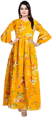 Trendy Fab Flared/A-line Gown(Yellow)