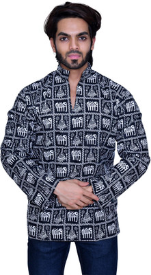 BALAJI GARMENTS Men Printed Straight Kurta(Dark Blue)