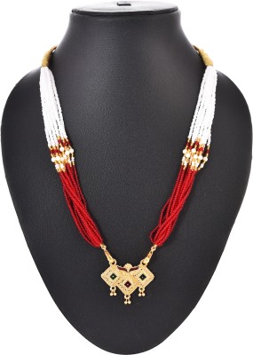 Handicraft Kottage Traditional Designer Pendant Mangalsutra with White & Red Beads Chain For Women & Girls Metal Mangalsutra