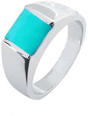 Suruchi Gems & Jewels Natural Certified Turquoise (Firoza) Square 6.25 Ratti or 5.5 Carat for Male & Female 92.5 Sterling Silver Sterling Silver Turquoise Ring
