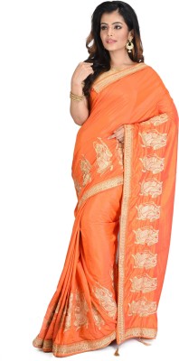 Annsonia Embroidered Banarasi Silk Blend Saree(Orange)