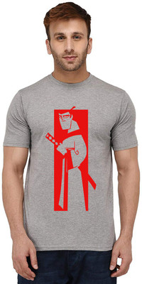 Aseria Printed Men Round Neck Grey T-Shirt