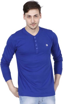 OJASS Solid Men Henley Neck Blue T-Shirt