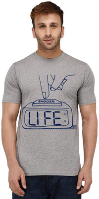 Aseria Graphic Print Men Round Neck Grey T-Shirt