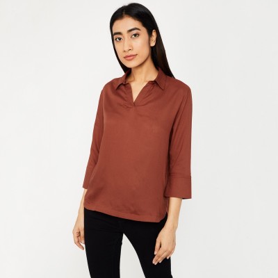 Fame Forever by Lifestyle Casual Regular Sleeve Solid Women Brown Top