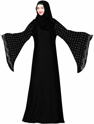 Dubai Collection Polyester Self Design Burqa With Hijab(Black)
