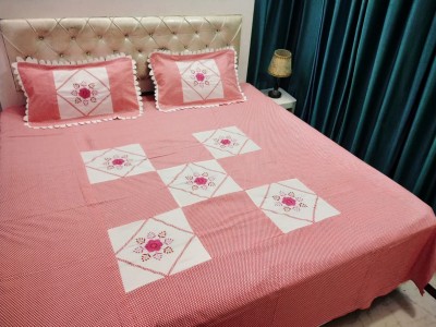 SPSON'S HANDLOOM 144 TC Cotton Double Floral Flat Bedsheet(Pack of 1, Pink)