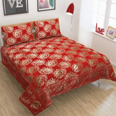 Skytex 260 TC Velvet King Printed Flat Bedsheet(Pack of 1, Red)