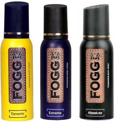 FOGG dynamic and extreme and abdolute pack of 3 g Body Spray  -  For Men & Women(120 ml, Pack of 3)