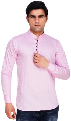 House Of Sensation Men Solid Straight Kurta(Pink)