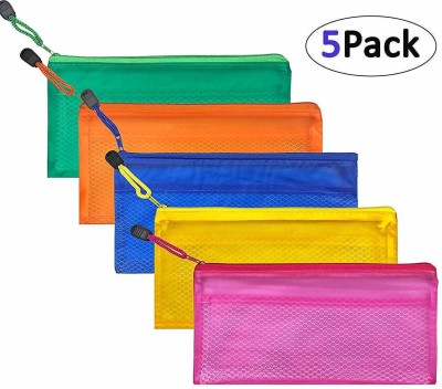 GS Enterprises Zippered Pencil Pen Stationary Case Travel Document Holder Bag Cosmetics Pouch ( 23.5cm X 11cm)- Pack of 5 Pouch(Pack of 5)