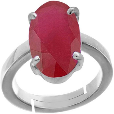 MEGHA COLLECTION ruby 3cts or 3.25ratti Adjustable Ring Alloy Ruby Silver Plated Ring