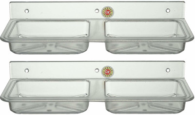 Epraiser ABS Unbreakable EZ-139 Square Double Soap Dish ( Pack of 2 )(Clear, White)