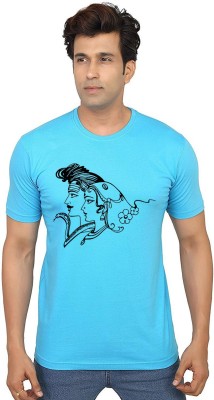 Aseria Printed Men Round Neck Light Blue T-Shirt