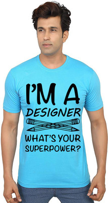 Aseria Graphic Print Men Round Neck Light Blue T-Shirt