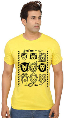 Aseria Printed Men Round Neck Yellow T-Shirt