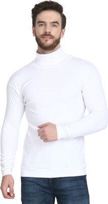 zunaira Solid Men Turtle Neck White T-Shirt