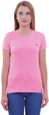 SHELLOCKS Solid Women Round Neck Pink T-Shirt