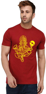 Aseria Printed Men Round Neck Maroon T-Shirt