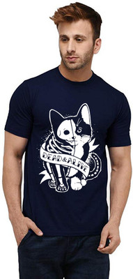 Aseria Printed Men Round Neck Dark Blue T-Shirt