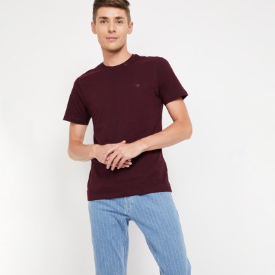 Fame Forever by Lifestyle Solid Men Round Neck Maroon T-Shirt