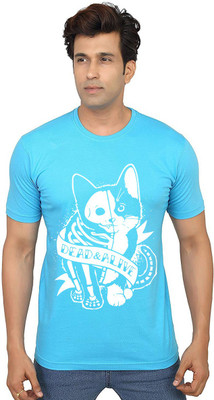 Aseria Printed Men Round Neck Light Blue T-Shirt