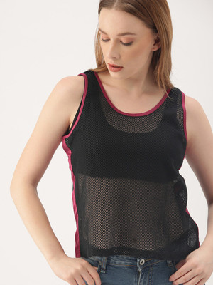 [Size M] Dressberry Solid Women Round Neck Black T-Shirt