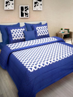 FrionKandy Decor 104 TC Cotton Double Geometric Flat Bedsheet(Pack of 1, Blue)
