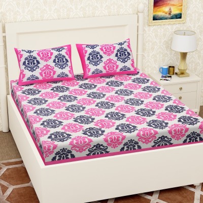 Pankaja Creation 144 TC Cotton Double Printed Flat Bedsheet(Pack of 1, Pink, Grey)