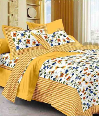 FrionKandy Living 104 TC Cotton Double Floral Flat Bedsheet(Pack of 1, Yellow)