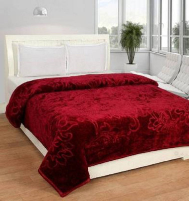 GKM Self Design Double Mink Blanket for  Heavy Winter(Polyester, Maroon)