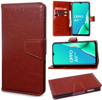 Unistuff Flip Cover for Oppo A9 2020, Oppo A5 2020(Brown, Dual Protection, Pack of: 1)
