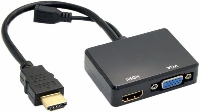 LipiWorld HDMI Cable 0.5 m HDMI to VGA & HDMI Female Splitter(Compatible with HDTV PC Monitor, Black, One Cable)