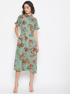 PURYS Women Fit and Flare Multicolor Midi/Calf Length Dress