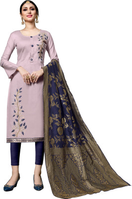 Kimisha Cotton Blend Solid, Embroidered, Self Design Kurta & Churidar Material