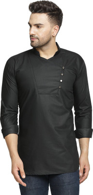 SAIFOO Men Solid Straight Kurta(Black)