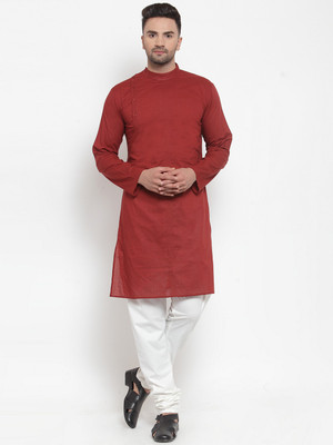 Purple State Men Solid Straight Kurta(Red)
