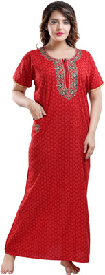 TRUNDZ Women Nighty(Red)