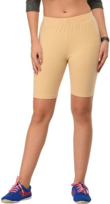 Attirezone Solid Women Beige Gym Shorts, Cycling Shorts, Running Shorts, Running Shorts
