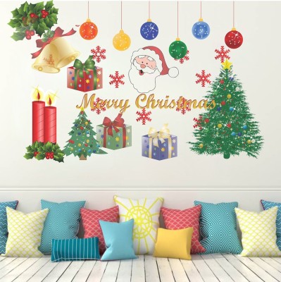 HAPPYSTICKY 80 cm Merry Christmas|Wallstickers|Pvc Vinyl|Non-Reusable Sticker| Self Adhesive Sticker(Pack of 1)
