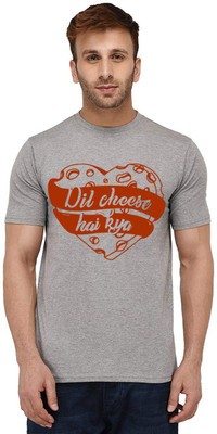Aseria Printed Men Round Neck Grey T-Shirt