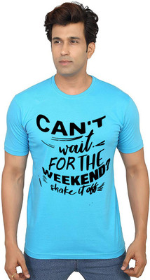 Aseria Typography Men Round Neck Light Blue T-Shirt