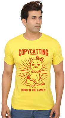 Aseria Graphic Print Men Round Neck Yellow T-Shirt