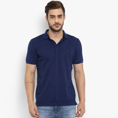 Mufti Solid Men Polo Neck Blue T-Shirt