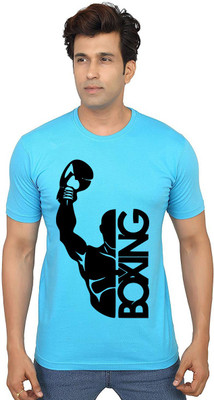 Aseria Printed Men Round Neck Light Blue T-Shirt
